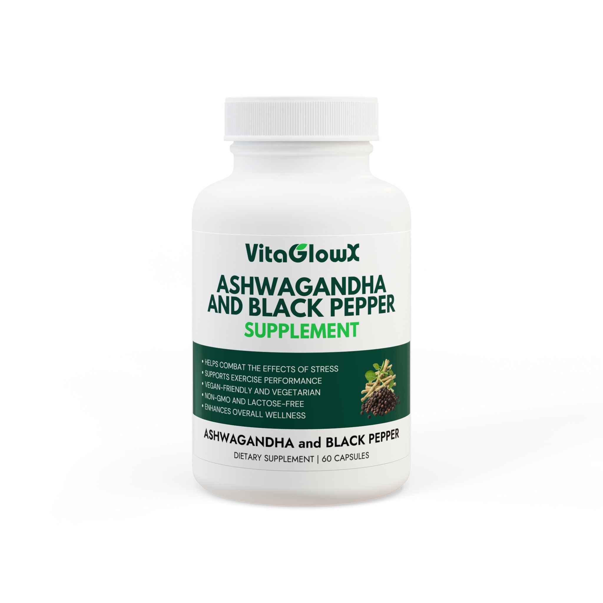 Ashwagandha and Black Pepper Supplement (60 capsules)